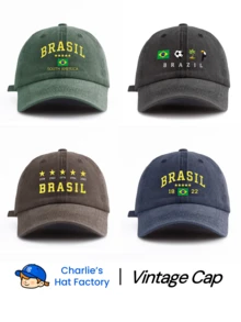 1pc Brazil Printed Washed Baseball Cap, Classic & Fashionable, Soft Sweatband, Adjustable Size, Lightweight Sun Protection, Versatile Classic Style, Suitable For Outdoor Sports, Football Matches, Daily Wear, Parties & Vacations, Perfect Gift For Friends And Family