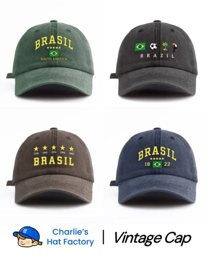 1pc Brazil Printed Washed Baseball Cap, Classic & Fashionable, Soft Sweatband, Adjustable Size, Lightweight Sun Protection, Versatile Classic Style, Suitable For Outdoor Sports, Football Matches, Daily Wear, Parties & Vacations, Perfect Gift For Friends And Family