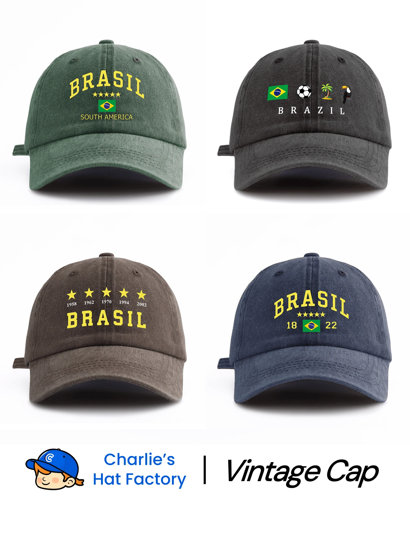 1pc Brazil Printed Washed Baseball Cap, Classic & Fashionable, Soft Sweatband, Adjustable Size, Lightweight Sun Protection, Versatile Classic Style, Suitable For Outdoor Sports, Football Matches, Daily Wear, Parties & Vacations, Perfect Gift For Friends And Family
