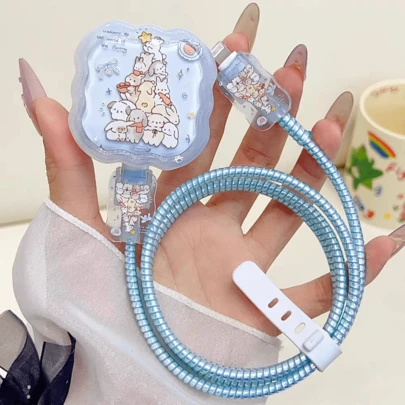 5 أغطية بنمط حيوانات كرتونية لشاحن أبل 40 واط، حافظات واقية للكابل