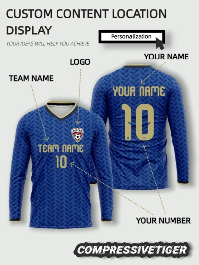 Custom World Cup 2026 Italy Navy Blue Long - Sleeve Soccer Jersey - Personalize Your Name, Number, Or Unique Logo, High - Performance, Moisture - Wicking Fabric, Valentine's Day Gift, Suitable For Football, Basketball, Volleyball And Casual Wear