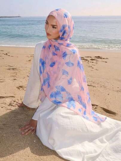 1pc Women's Fashion Sheer Chiffon Scarf Wrap, Breathable Embroidered Long Shawl, Soft Sunscreen Headscarf, Elegant Casual Sunscreen, Beach Accessory, Suitable For Outdoor, Beach, Travel, Daily Wear