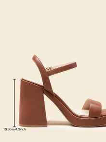 Women Chunky Heel Platform Heeled Sandals Fashionable Square Open Toe Ankle Strap Buckle Decor Heeled Sandals Wedding Party Evening Prom Dance Dress Pump Sandals Shoes - 棕色 - 查看 4