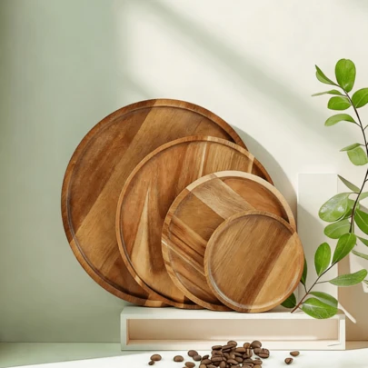 1pc Multifunctional Circular Wooden Tray With Elegant Design, Suitable For Coffee Tables, Kitchens, And Dining Displays. It Is Perfect For Storing Fruits And Snacks, Making It An Excellent Choice For Holiday Celebrations And Decorations.