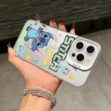 Disney Lilo & Stitch Angel Series  Case, Cute Cartoon Anime Design, Suitable For  17, 16, 15, 14, 13, 12, 11 Pro Max, XS, XR And X, Features A Reflective Back And Shockproof Corners. Perfect As A Birthday Gift, Holiday Gift, Or Valentine's Day Gift. - Pink - View 11