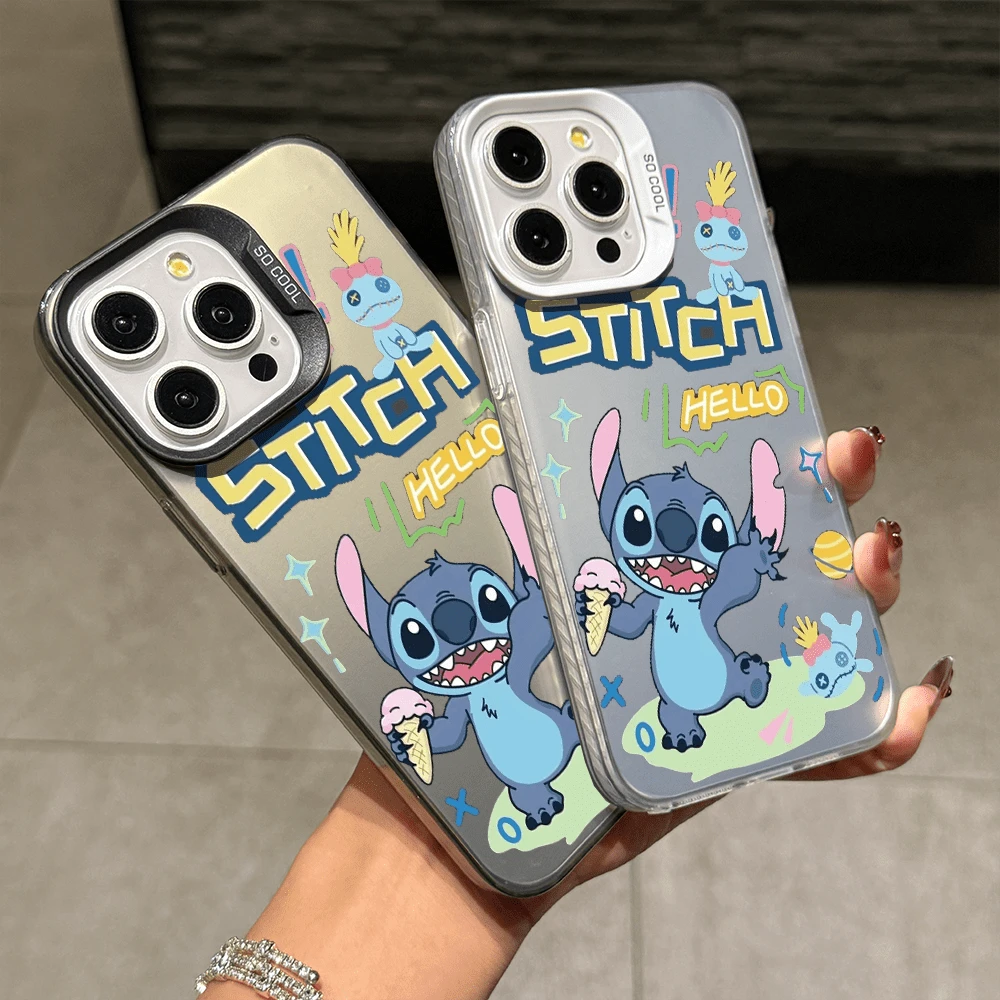 Disney Lilo & Stitch Angel Series  Case, Cute Cartoon Anime Design, Suitable For  17, 16, 15, 14, 13, 12, 11 Pro Max, XS, XR And X, Features A Reflective Back And Shockproof Corners. Perfect As A Birthday Gift, Holiday Gift, Or Valentine's Day Gift. - 粉色 - 查看 1