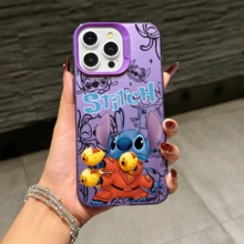 Disney Lilo & Stitch Angel Series  Case, Cute Cartoon Anime Design, Suitable For  17, 16, 15, 14, 13, 12, 11 Pro Max, XS, XR And X, Features A Reflective Back And Shockproof Corners. Perfect As A Birthday Gift, Holiday Gift, Or Valentine's Day Gift. - màu đen - Xem 7