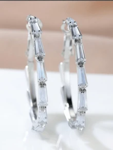 2pcs Luxury Round Zirconia Earrings Women Silver Plated Party Birthday Vacation Wedding Jewelry For Girlfriend Friendship Lover Couple - Multicolor - View 10