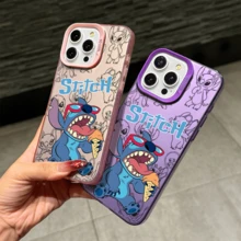 Disney Lilo & Stitch Angel Series  Case, Cute Cartoon Anime Design, Suitable For  17, 16, 15, 14, 13, 12, 11 Pro Max, XS, XR And X, Features A Reflective Back And Shockproof Corners. Perfect As A Birthday Gift, Holiday Gift, Or Valentine's Day Gift. - màu đen - Xem 6
