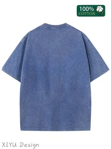 Camisetas creativas con estampado de tiburón surfista, cuello redondo y mangas cortas para hombres, camisetas para hombres y mujeres, de algodón lavado de 230g de alta calidad con estampado a doble cara, adecuadas para el estilo retro y salir a la calle. - azul real - Ver 2