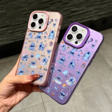 Disney Lilo & Stitch Angel Series  Case, Cute Cartoon Anime Design, Suitable For  17, 16, 15, 14, 13, 12, 11 Pro Max, XS, XR And X, Features A Reflective Back And Shockproof Corners. Perfect As A Birthday Gift, Holiday Gift, Or Valentine's Day Gift. - trắng - Xem 6