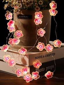 1 Set 10/20/30/50 LED Cherry Blossom String Lights (Batteries Not Included), Suitable For Bedroom, Party, Garden, Wedding, Valentine's Day Decor, Pink Fairy Lights, Battery Operated Indoor/Outdoor Decoration - Warm Light - View 7