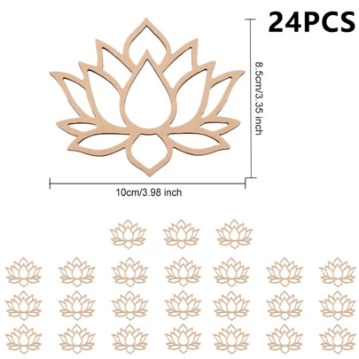 12/24pcs Vintage Wooden Hollow Lotus Flower Hanging Decor - With 10m Hemp Rope, DIY Painting Art, Handmade Wooden Lotus Ornament For Wedding, New Year & Party Wall Decoration