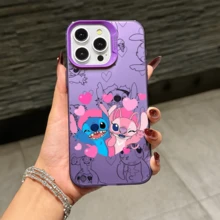 Disney Lilo & Stitch Angel Series  Case, Cute Cartoon Anime Design, Suitable For  17, 16, 15, 14, 13, 12, 11 Pro Max, XS, XR And X, Features A Reflective Back And Shockproof Corners. Perfect As A Birthday Gift, Holiday Gift, Or Valentine's Day Gift. - Hồng - Xem 8