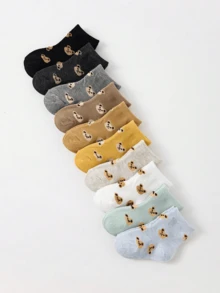 10 đôi tất ngắn tay họa tiết gấu dễ thương cho bé sơ sinh/trẻ nhỏ, kiểu dáng cơ bản phù hợp cho các hoạt động ngoài trời. - Nhiều màu - Xem 7