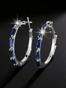 2pcs Luxury Round Zirconia Earrings Women Silver Plated Party Birthday Vacation Wedding Jewelry For Girlfriend Friendship Lover Couple - Multicolor - View 4