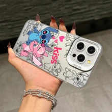 Disney Lilo & Stitch Angel Series  Case, Cute Cartoon Anime Design, Suitable For  17, 16, 15, 14, 13, 12, 11 Pro Max, XS, XR And X, Features A Reflective Back And Shockproof Corners. Perfect As A Birthday Gift, Holiday Gift, Or Valentine's Day Gift. - Pink - View 11