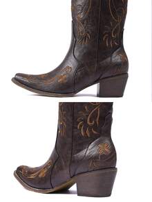 Women's Western Cowgirl Cowboy Boots, Embroidered Knee High Side Zipper, Chunky Heel Vintage Distressed Retro Style, Spring Summer Shoes Festival Gift Holiday Party Vacation Outdoor Boots - Rỉ Nâu - Xem 9