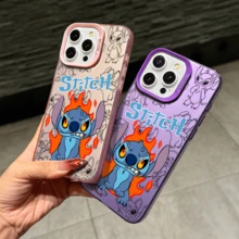 Disney Lilo & Stitch Angel Series  Case, Cute Cartoon Anime Design, Suitable For  17, 16, 15, 14, 13, 12, 11 Pro Max, XS, XR And X, Features A Reflective Back And Shockproof Corners. Perfect As A Birthday Gift, Holiday Gift, Or Valentine's Day Gift. - màu đen - Xem 6