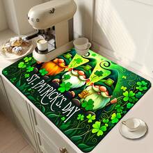 1/2/3pcs St. Patrick's Day Dish Drying Mat, Featuring Leprechaun And Clover Patterns, Made Of Polyester, Non-Slip, Suitable For Kitchen Sink, Coffee Bar, Spring Home Decor, Dish Drying Rack, Coffee Machine Mat, Creating St. Patrick's Day Atmosphere - Multicolor - View 7