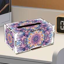 1pc DIY Diamond Painting Tissue Box Cover, Floral Pattern Reusable Mixed Color Art Storage Container, Round Diamond Decor Combo Kit, Diamond Painting Craft, Home Office Decor, Creative Holiday Gift, Naturally Inspired Mosaic Art - Multicolor - View 15