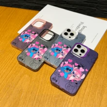 Disney Lilo & Stitch Angel Series  Case, Cute Cartoon Anime Design, Suitable For  17, 16, 15, 14, 13, 12, 11 Pro Max, XS, XR And X, Features A Reflective Back And Shockproof Corners. Perfect As A Birthday Gift, Holiday Gift, Or Valentine's Day Gift. - Hồng - Xem 4