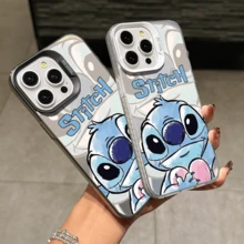 Disney Lilo & Stitch Angel Series  Case, Cute Cartoon Anime Design, Suitable For  17, 16, 15, 14, 13, 12, 11 Pro Max, XS, XR And X, Features A Reflective Back And Shockproof Corners. Perfect As A Birthday Gift, Holiday Gift, Or Valentine's Day Gift. - 粉色 - 查看 3