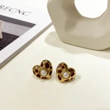 不锈钢耳环，心形珍珠镶嵌奢华耳环，情人节珠宝