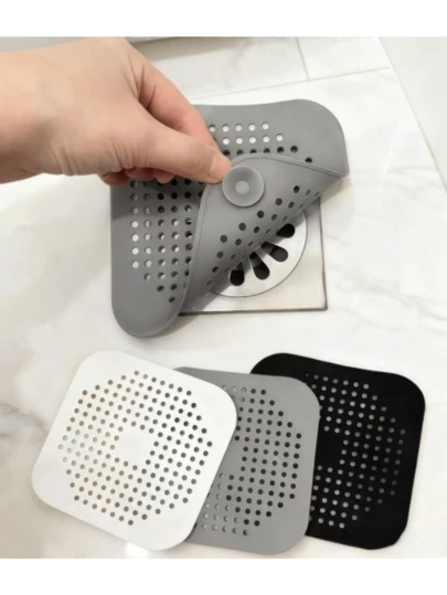 1 Piece Of Drain Hair Collector With Suction Cup, Durable Silicone Square Shower Drain Cover, Anti Clogging Sink Filter Floor Cover, Used For Shower Hair Drain Filter, Suitable For Bathroom, Bathtub And Kitchen, Bathroom Tools, All Season Bathroom Decoration