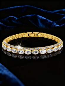1 chiếc vòng tay mạ đồng thời trang hiện đại tối giản đính đá Cubic Zirconia lấp lánh, đa năng dành cho nữ, phù hợp cho tiệc tùng, hàng ngày, thường ngày, trang sức cao cấp, tiệc chiêu đãi, quà tặng ngày Valentine. - Kiểu nhiều lớp - Xem 11