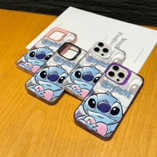 Disney Lilo & Stitch Angel Series  Case, Cute Cartoon Anime Design, Suitable For  17, 16, 15, 14, 13, 12, 11 Pro Max, XS, XR And X, Features A Reflective Back And Shockproof Corners. Perfect As A Birthday Gift, Holiday Gift, Or Valentine's Day Gift. - 粉色 - 查看 4