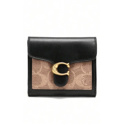 Stylish Coach C-Buckle Wallets For Women Purses Two-Tone Logo Print Short Wallet With Flap Closure