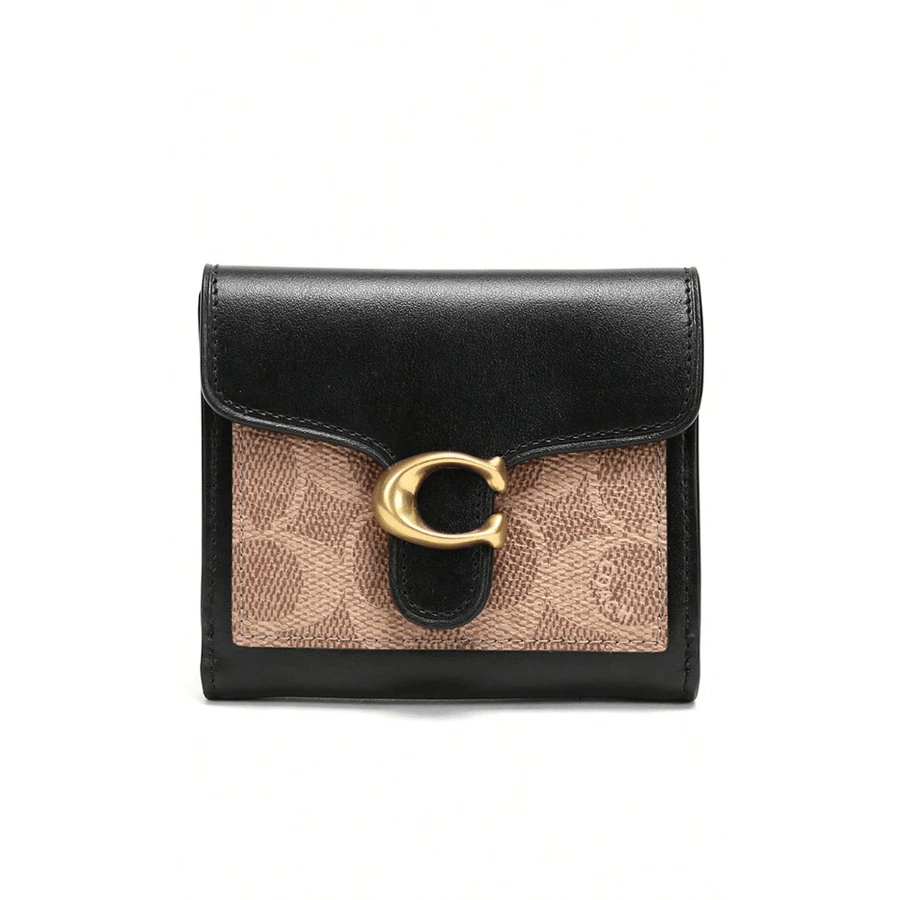 Stylish Coach C-Buckle Wallets For Women Purses Two-Tone Logo Print Short Wallet With Flap Closure