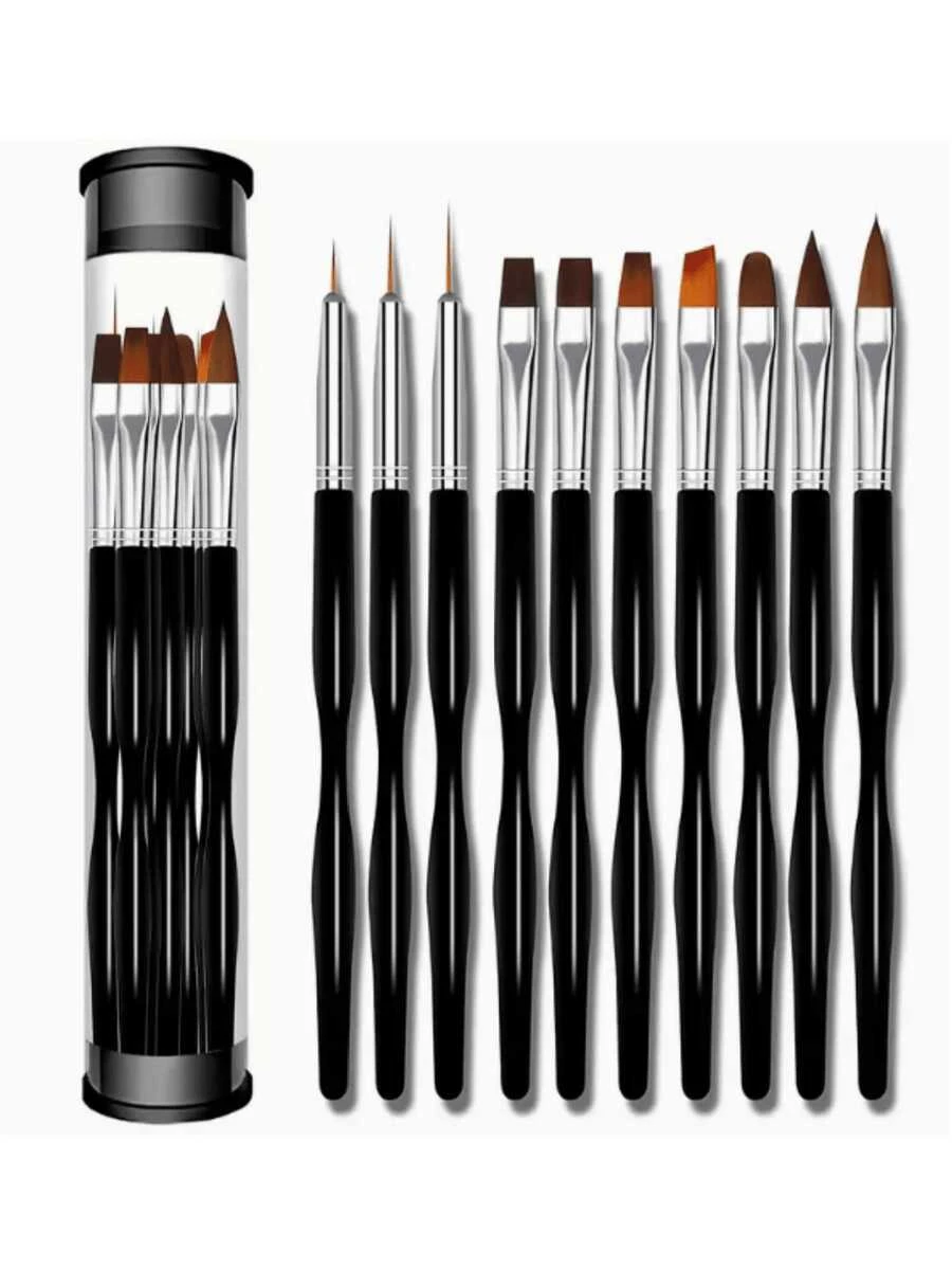 Nail Art Pen Set, Includes: Nail Brush, Lining Pen, Double-Ended Pen, Sculpting Pen, UV Gel Paint Pen, Gradient Pen, Suitable For Nail Salons And Home Use - Black - View 1