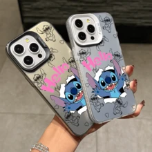 Disney Lilo & Stitch Angel Series  Case, Cute Cartoon Anime Design, Suitable For  17, 16, 15, 14, 13, 12, 11 Pro Max, XS, XR And X, Features A Reflective Back And Shockproof Corners. Perfect As A Birthday Gift, Holiday Gift, Or Valentine's Day Gift. - trắng - Xem 3