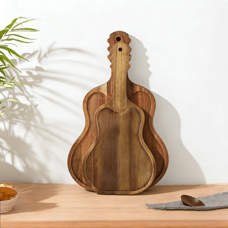 1pc Acacia Wood Breakfast Tray, Solid Wood Dinner Tray, Dim Sum Tray, Cheese Tray, Suitable For Bread, Dim Sum, Fruit, Service Tray, Cheese Board Set, Fruit Tray, Durable Board, Multi-Function Tray, Hostess Gift, Party Organizer - Multicolor - View 1