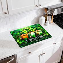 1/2/3pcs St. Patrick's Day Dish Drying Mat, Featuring Leprechaun And Clover Patterns, Made Of Polyester, Non-Slip, Suitable For Kitchen Sink, Coffee Bar, Spring Home Decor, Dish Drying Rack, Coffee Machine Mat, Creating St. Patrick's Day Atmosphere - Multicolor - View 15
