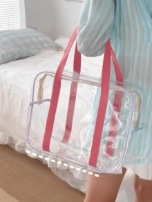 1pc Large Capacity Transparent Jelly Bag, PVC Beach Bag, Transparent Swimming Storage Bag, Outdoor Sports Style, Lightweight, Zipper Closure, Adjustable Shoulder Strap, Wipe Clean With Wet Wipes, Transparent Material - Multicolor - View 5