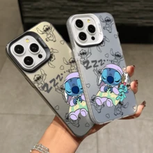 Disney Lilo & Stitch Angel Series  Case, Cute Cartoon Anime Design, Suitable For  17, 16, 15, 14, 13, 12, 11 Pro Max, XS, XR And X, Features A Reflective Back And Shockproof Corners. Perfect As A Birthday Gift, Holiday Gift, Or Valentine's Day Gift. - trắng - Xem 3