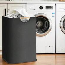 1pc Dirty Clothes Basket, Foldable Handheld Fabric Laundry Hamper For Home, Bedroom, Bathroom Storage - Black - View 5