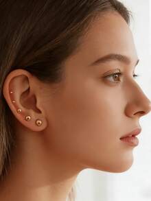 Set da 10 pezzi Orecchini rotondi minimalist in acciaio inossidabile placcati in oro 18K, unisex per uso quotidiano, doccia, sonno, abbigliamento casual - Multicolore - Visualizzare 10