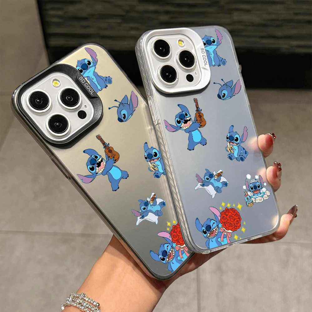 Disney Lilo & Stitch Angel Series Case, Cute Cartoon Anime Design, Suitable For 17, 16, 15, 14, 13, 12, 11 Pro Max, XS, XR And X, Features A Reflective Back And Shockproof Corners. Perfect As A Birthday Gift, Holiday Gift, Or Valentine's Day Gift. - 粉色 - 查看 1