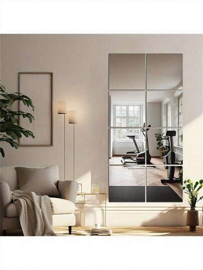 8 piezas Pegatinas de espejo de pared 3D de acrílico, Pegatinas de pared de combinación cuadrada gruesa, Espejo de pared 3D estereoscópico de acrílico, Espejo de vestidor para el hogar, Espejo de pasillo de gimnasio para el hogar, Pegatinas, Pegatinas de pared, Pegatinas de decoración del hogar, Decoración de primavera, Renueva el hogar, Pegatinas decorativas