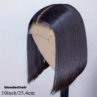 10Inch Natural Black Short Human Blended Hair Wigs Bob Wig Human Blended Hair Bone Straight Pre Plucked 180% Density 13x4 HD Transparent Lace Front Wigs Human Blended Hair For Women Short Straight Bob Wigs Lace Frontal Wigs 8-36Inch