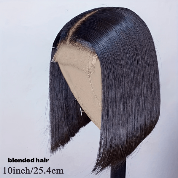 10Inch Natural Black Short Human Blended Hair Wigs Bob Wig Human Blended Hair Bone Straight Pre Plucked 180% Density 13x4 HD Transparent Lace Front Wigs Human Blended Hair For Women Short Straight Bob Wigs Lace Frontal Wigs 8-36Inch