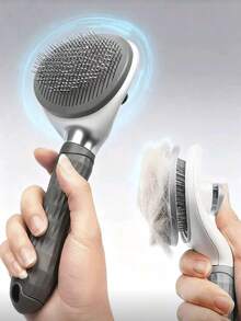 1pc Pet Grooming Brush, Cat Brush, Flea Comb, Self-Cleaning Brush, Pet Trimming Brush, Pet Massage Brush, Deshedding Tool, Dematting Brush, Self-Cleaning Deshedding Brush, Pet Cleaning Tool, Hair Collection Brush, Dog Brush, Cat Brush, Pet Deshedding Brush, Pet Supplies - Multicolor - View 2