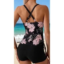 Tankini Swimsuit For Women Black Floral Print - Slimming Two Piece Bathing Suit Backless Beachwear For Vacation - 多色1057 - 查看 4
