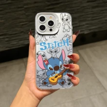 Disney Lilo & Stitch Angel Series  Case, Cute Cartoon Anime Design, Suitable For  17, 16, 15, 14, 13, 12, 11 Pro Max, XS, XR And X, Features A Reflective Back And Shockproof Corners. Perfect As A Birthday Gift, Holiday Gift, Or Valentine's Day Gift. - White - View 2