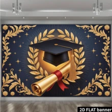 1 2d Flat Banner - Graduation Celebration Banner, With Graduation Certificate And Graduation Cap, Perfect For Events, Weddings, Parties, Coming-Of-Age Ceremonies, And Seasonal Entrances - Multicolor 2 - View 2