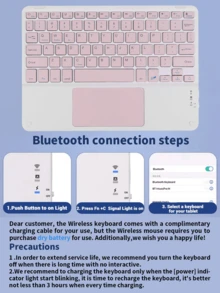 Keyboard Case With Detachable Rechargeable Bluetooth Keyboard (280mAh) And Touchpad For Samsung Galaxy Tab / IPad / Redmi IPad SE, With Pen Slot (Pink)